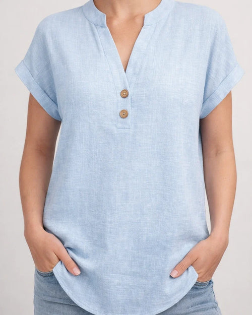 Summer Solid-Color Stand-Up Collar Button-Down Short-Sleeve Women's Shirt | JRSEE:c7cfacba-f78f-44a7-970a-131cb8e1a4d2