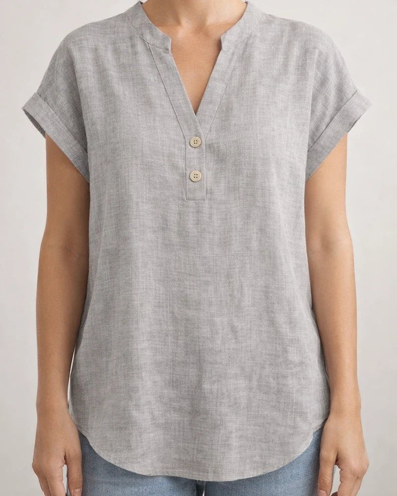 Summer Solid-Color Stand-Up Collar Button-Down Short-Sleeve Women's Shirt | JRSEE:fb059c47-7247-49e1-9c6d-2e785b28bdde