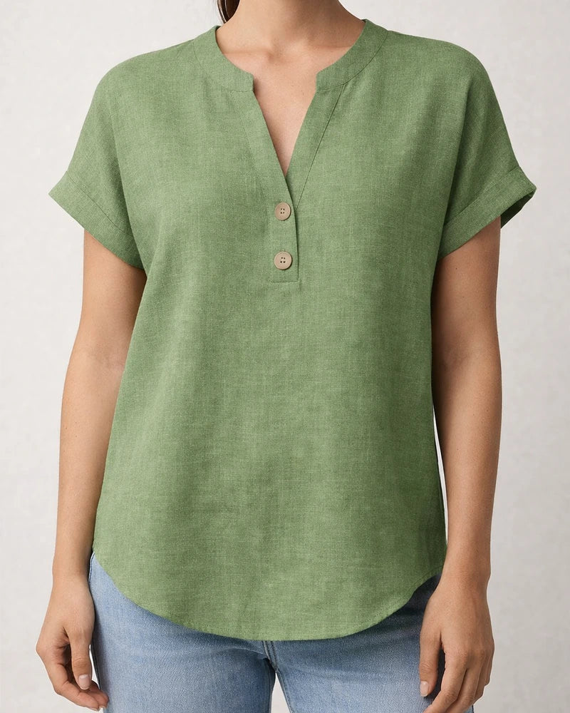 Summer Solid-Color Stand-Up Collar Button-Down Short-Sleeve Women's Shirt | JRSEE:6162f8c7-33a2-4e8c-b00e-2d66aca284b4
