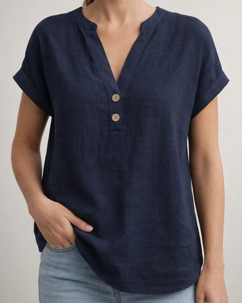 Summer Solid-Color Stand-Up Collar Button-Down Short-Sleeve Women's Shirt | JRSEE:76527b14-7b28-42c8-a587-b3a39c74be7c