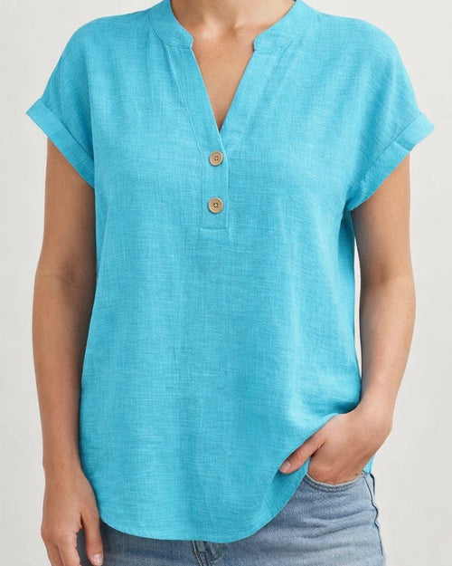 Summer Solid-Color Stand-Up Collar Button-Down Short-Sleeve Women's Shirt | JRSEE:7f3c0090-daa9-4c92-a2a3-d7ccbfe43988