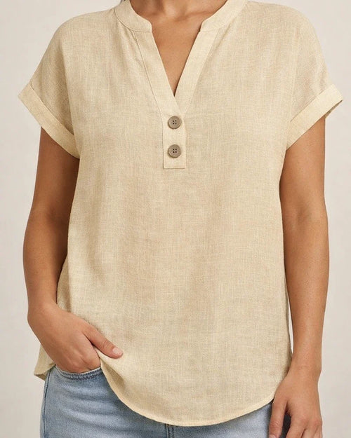 Summer Solid-Color Stand-Up Collar Button-Down Short-Sleeve Women's Shirt | JRSEE:412b390f-5e0c-4a95-b073-53ddc5033151