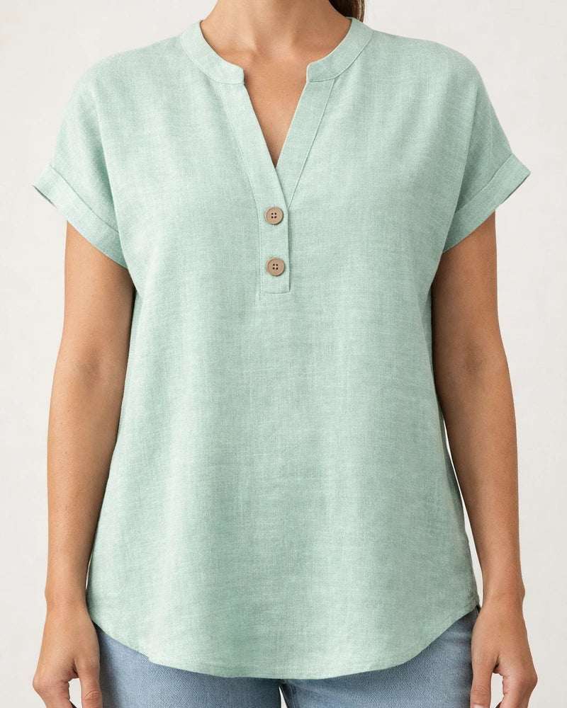 Summer Solid-Color Stand-Up Collar Button-Down Short-Sleeve Women's Shirt | JRSEE:324c6583-a7c8-4b64-a385-fcb760be7f75