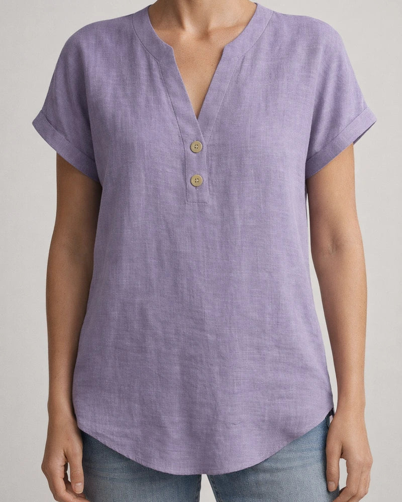 Summer Solid-Color Stand-Up Collar Button-Down Short-Sleeve Women's Shirt | JRSEE:2430e536-729c-4174-9b06-453d55359921