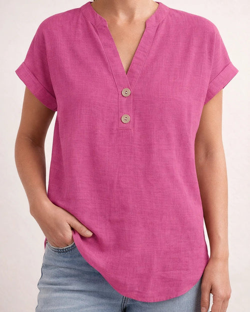 Summer Solid-Color Stand-Up Collar Button-Down Short-Sleeve Women's Shirt | JRSEE:9996deab-df81-4474-9953-b4db6cd4a0c0
