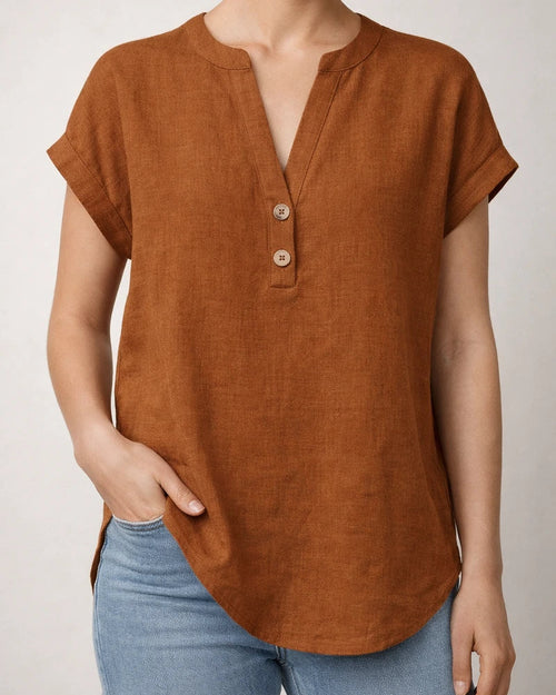 Summer Solid-Color Stand-Up Collar Button-Down Short-Sleeve Women's Shirt | JRSEE:14ffd877-1f6a-4957-bdf8-577a9a9e2df3