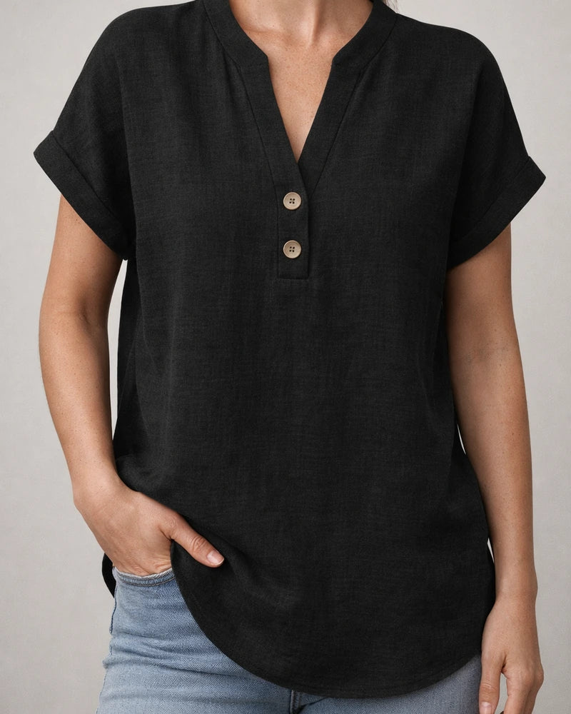 Summer Solid-Color Stand-Up Collar Button-Down Short-Sleeve Women's Shirt | JRSEE:36c3c7b6-6b90-43e6-94f3-2fec135609e5