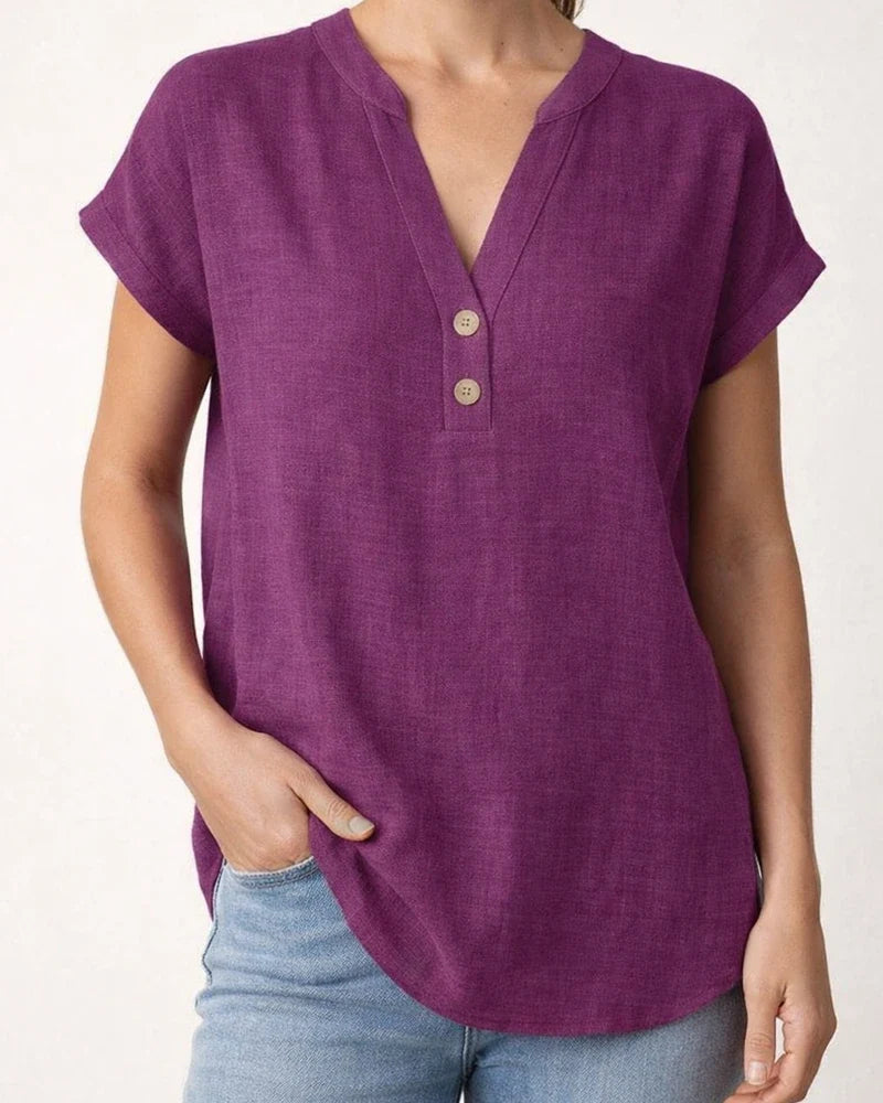 Summer Solid-Color Stand-Up Collar Button-Down Short-Sleeve Women's Shirt | JRSEE:2853e531-6495-4d27-9ae0-41690687a899