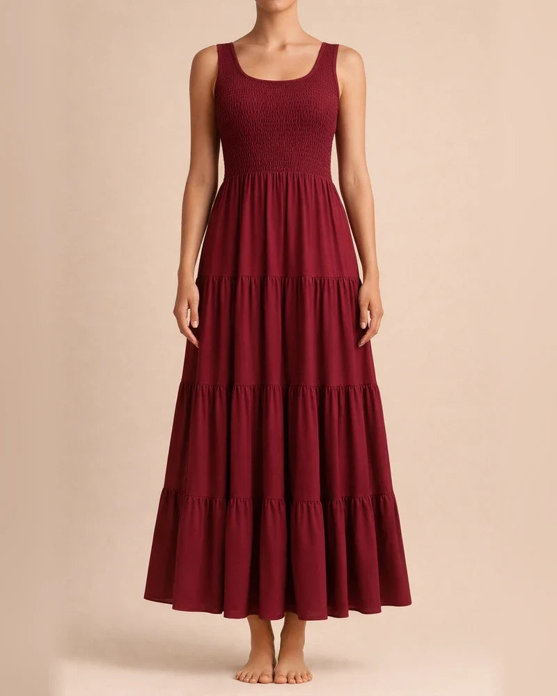 Summer Solid Color Women's Burst U-neck Pullover Tank Dress Pleated Splicing Sleeveless Large Hem A-line Dress Dress | JRSEE:0e9e4d04-0f4f-4ae6-8606-b75fd6a762f4
