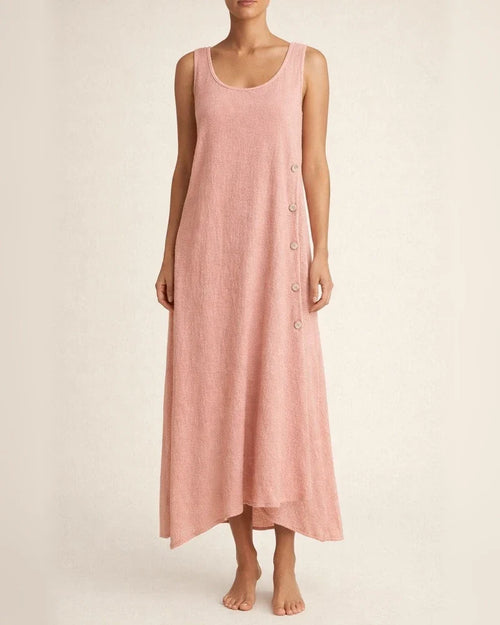 Summer Tank Dress Cotton Linen Solid Color Button Irregular Hem Long Skirt | JRSEE:7e2c7c22-30f1-4d59-9778-2e39db703da9