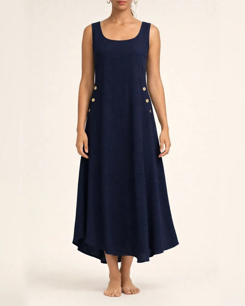 Summer Tank Dress Cotton Linen Solid Color Button Irregular Hem Long Skirt | JRSEE:161c6b52-23dd-4994-be79-9eff62a25c8a