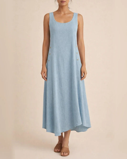 Summer Tank Dress Cotton Linen Solid Color Button Irregular Hem Long Skirt | JRSEE:4bc7bc9a-a4b4-4810-99c9-29b63bddb151
