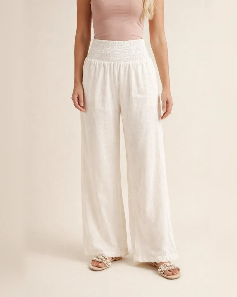 Summer Women's Casual Wide-legged Cotton Linen Burst Loose Pants Solid Color Casual Pants | JRSEE:8e6a540a-8894-4d4d-8b84-2a0743250f18