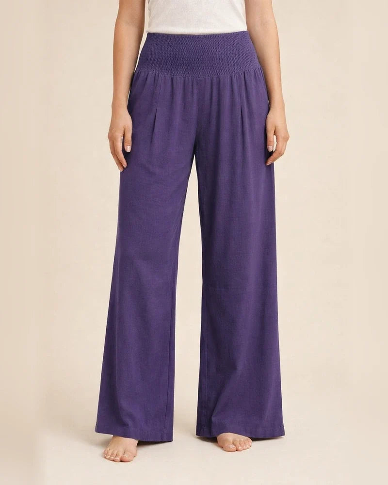 Summer Women's Casual Wide-legged Cotton Linen Burst Loose Pants Solid Color Casual Pants | JRSEE:decc619d-6823-45ee-aa65-cefddacc56ba