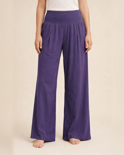 Summer Women's Casual Wide-legged Cotton Linen Burst Loose Pants Solid Color Casual Pants | JRSEE:decc619d-6823-45ee-aa65-cefddacc56ba