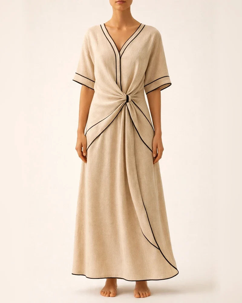 Summer Women's New Bohemian Style Elegant Dress V-Neck Long Skirt | JRSEE:7d661d48-e81a-4555-88f2-987bb6fbde48