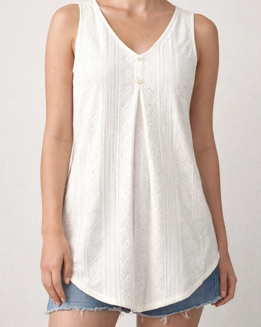 Summer Women's New Solid Color Casual Fashion Hollow V-neck Sleeveless Tops Undershirts | JRSEE:bbeec214-b54e-4f60-8583-fc6100be1757