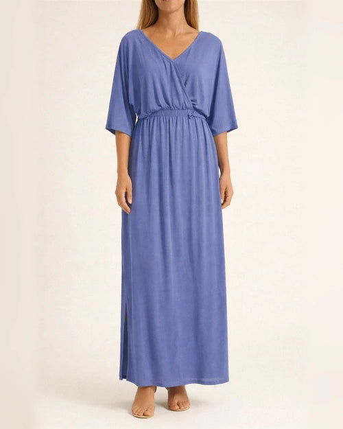 Summer Women's New V-neck Fashion Solid Color High Waist Split V-neck Dresses Long Dresses | JRSEE:48108ad2-15dd-4955-a591-068a33cdf427
