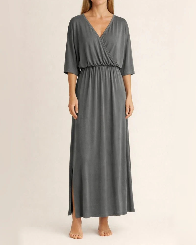 Summer Women's New V-neck Fashion Solid Color High Waist Split V-neck Dresses Long Dresses | JRSEE:1e04f1af-98a2-438a-8a16-de3c0b183843
