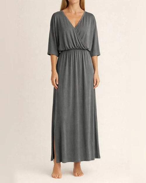 Summer Women's New V-neck Fashion Solid Color High Waist Split V-neck Dresses Long Dresses | JRSEE:1e04f1af-98a2-438a-8a16-de3c0b183843