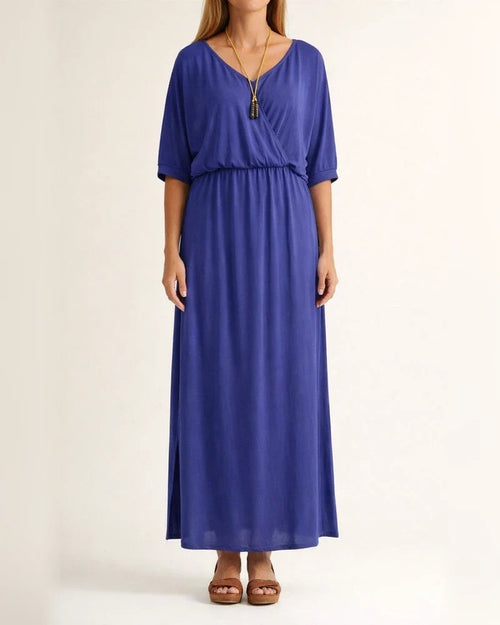 Summer Women's New V-neck Fashion Solid Color High Waist Split V-neck Dresses Long Dresses | JRSEE:4749c4df-bf35-4b54-ba19-be0c9e9deb20