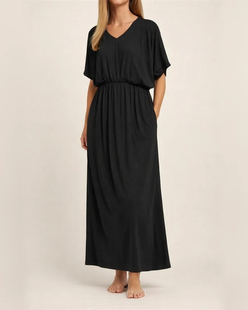 Summer Women's New V-neck Fashion Solid Color High Waist Split V-neck Dresses Long Dresses | JRSEE:153db2e8-f056-4599-a5a3-1183dcb09cb1