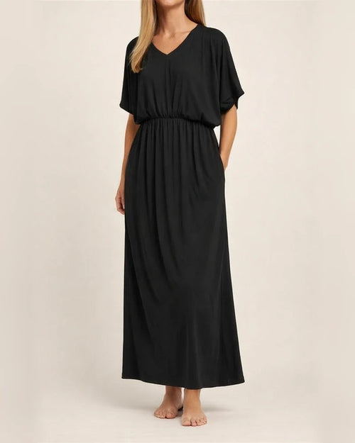 Summer Women's New V-neck Fashion Solid Color High Waist Split V-neck Dresses Long Dresses | JRSEE:153db2e8-f056-4599-a5a3-1183dcb09cb1