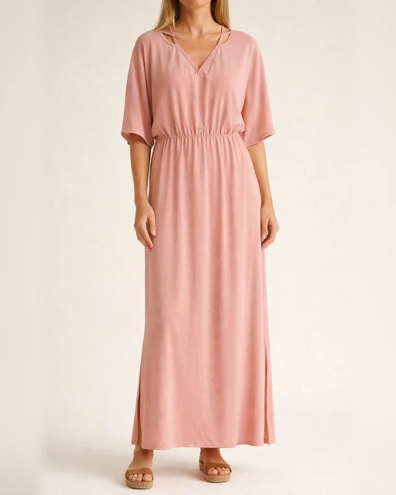 Summer Women's New V-neck Fashion Solid Color High Waist Split V-neck Dresses Long Dresses | JRSEE:04c52c1e-74f9-495a-854a-8c6d98fba0ae