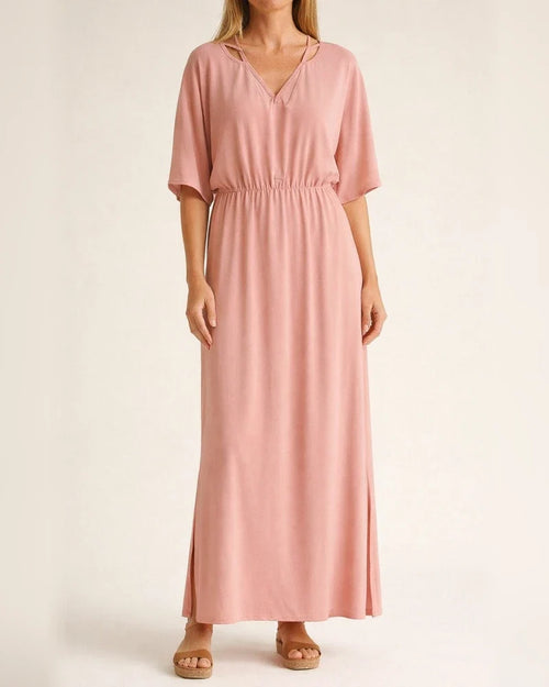 Summer Women's New V-neck Fashion Solid Color High Waist Split V-neck Dresses Long Dresses | JRSEE:04c52c1e-74f9-495a-854a-8c6d98fba0ae