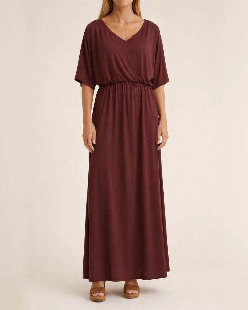 Summer Women's New V-neck Fashion Solid Color High Waist Split V-neck Dresses Long Dresses | JRSEE:d3d1b601-501b-46dc-b112-f7bd6fa8299b