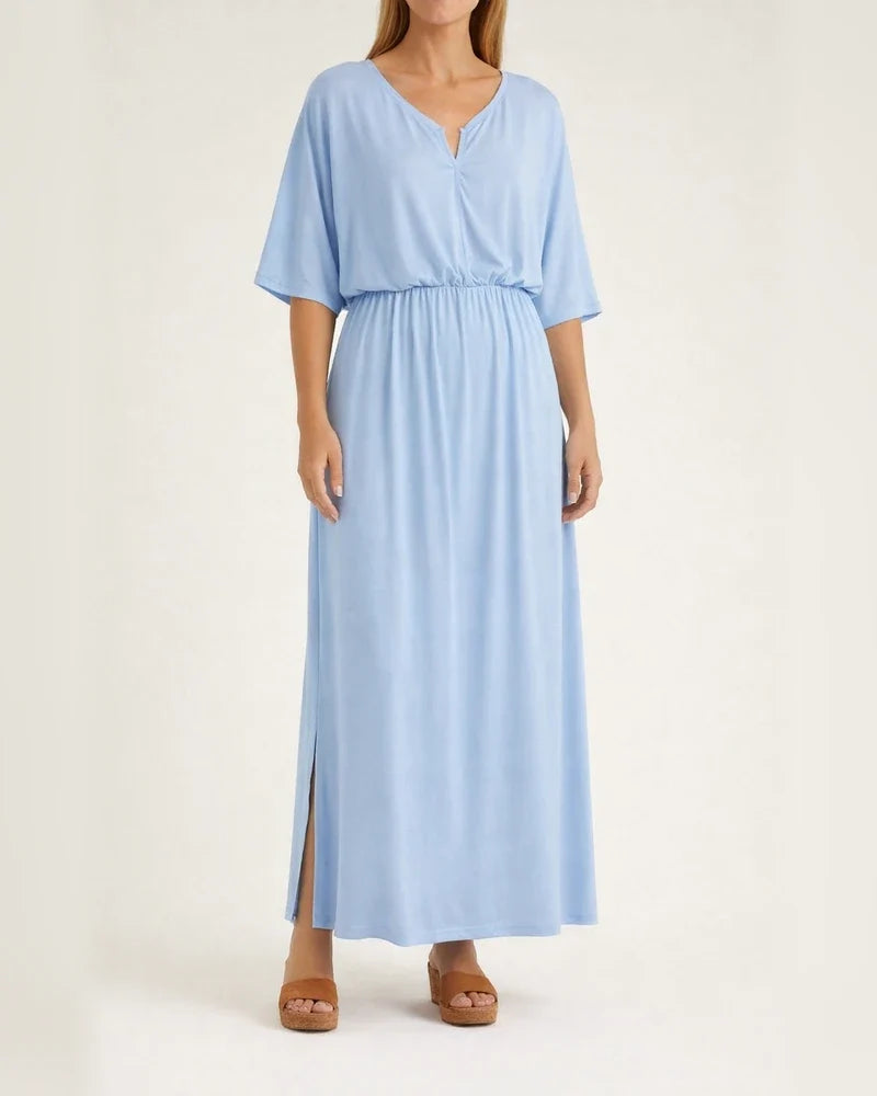 Summer Women's New V-neck Fashion Solid Color High Waist Split V-neck Dresses Long Dresses | JRSEE:c31fdaf8-75b9-41a1-9b9e-87167d83eed9