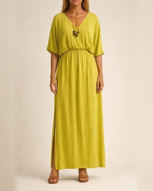 Summer Women's New V-neck Fashion Solid Color High Waist Split V-neck Dresses Long Dresses | JRSEE:0aed3e43-22bb-4e71-9c99-c52fc6b2fe54