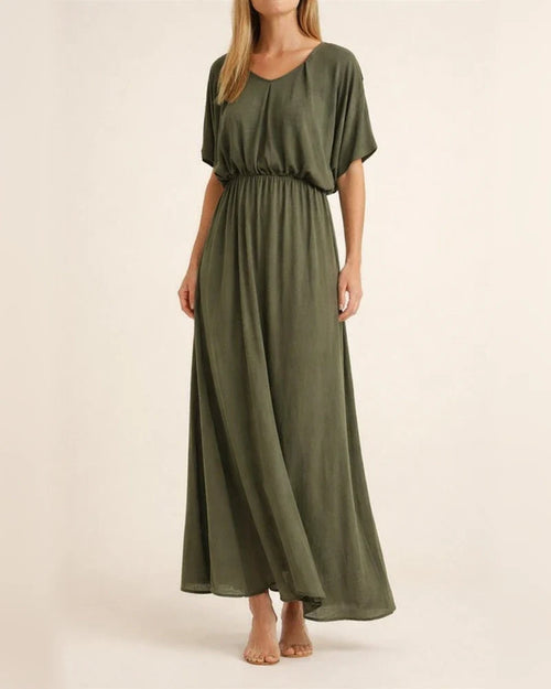 Summer Women's New V-neck Fashion Solid Color High Waist Split V-neck Dresses Long Dresses | JRSEE:13e04652-7632-4f43-a8b1-5c3d7d4bf4dd