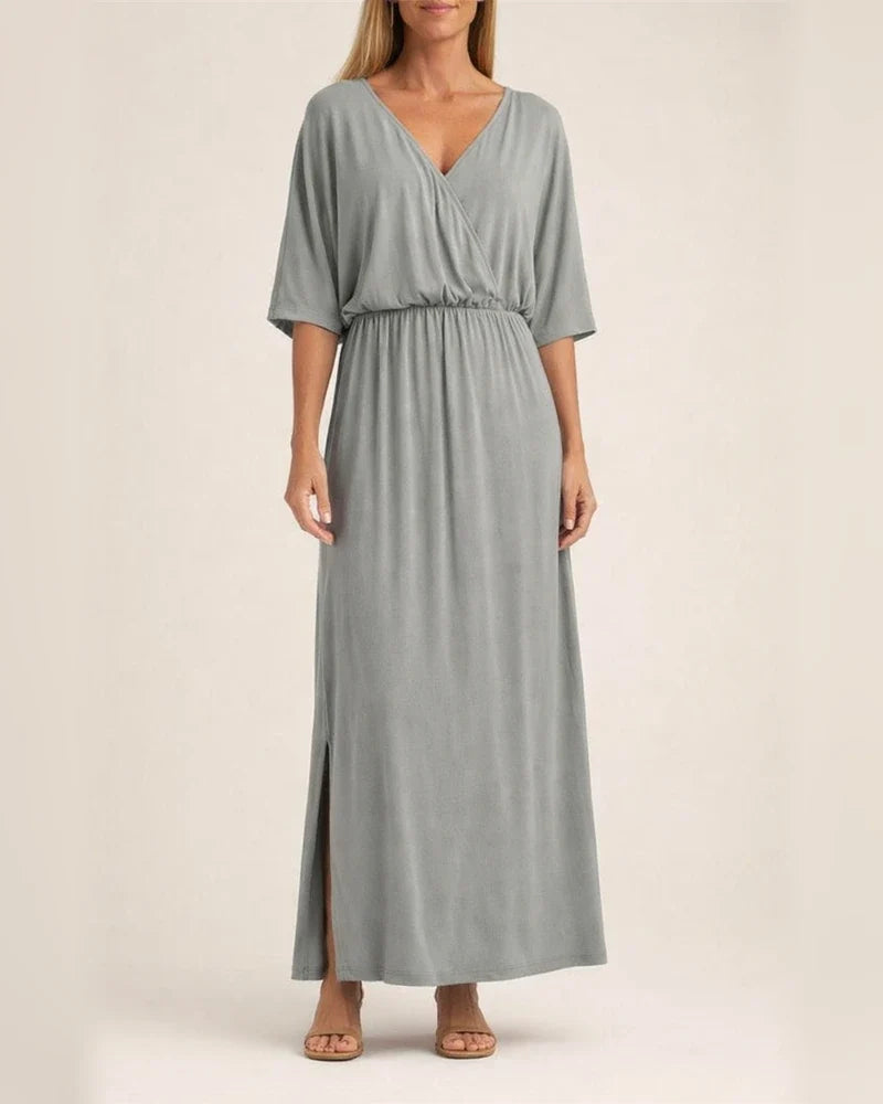 Summer Women's New V-neck Fashion Solid Color High Waist Split V-neck Dresses Long Dresses | JRSEE:f4f9ec9c-7409-4778-9c68-38223b2276a3