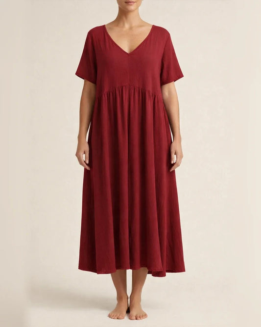 Summer Women's New V-neck Irregular Long Swing Solid Color Dresses | JRSEE:87e31369-3517-4a96-b3ed-408b3009cf87