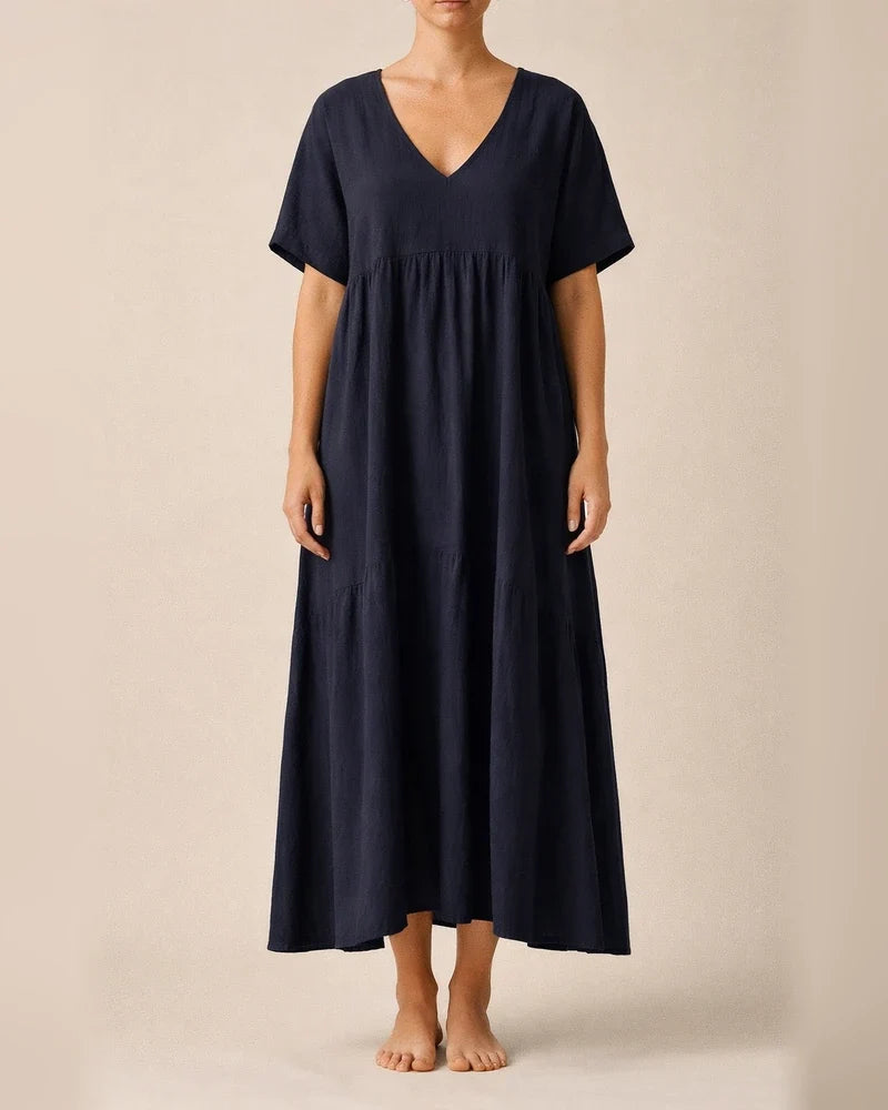 Summer Women's New V-neck Irregular Long Swing Solid Color Dresses | JRSEE:edd08798-ef05-4557-8e88-ff0605ca41cb