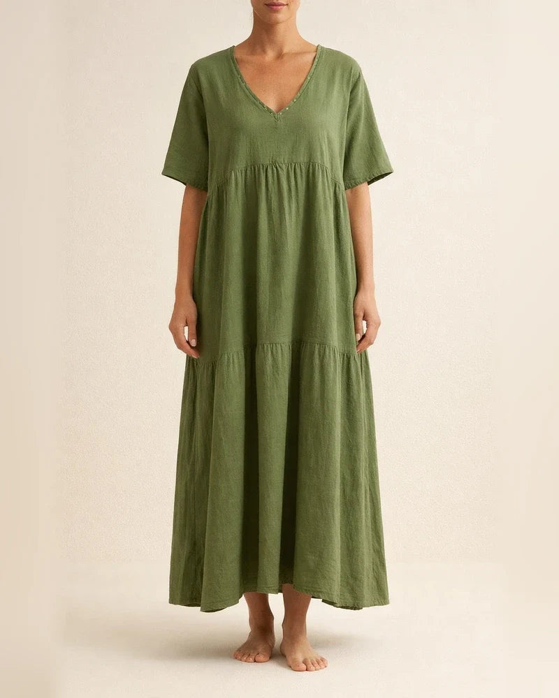 Summer Women's New V-neck Irregular Long Swing Solid Color Dresses | JRSEE:3a08342b-3cef-4558-a9ff-73d31c748eda