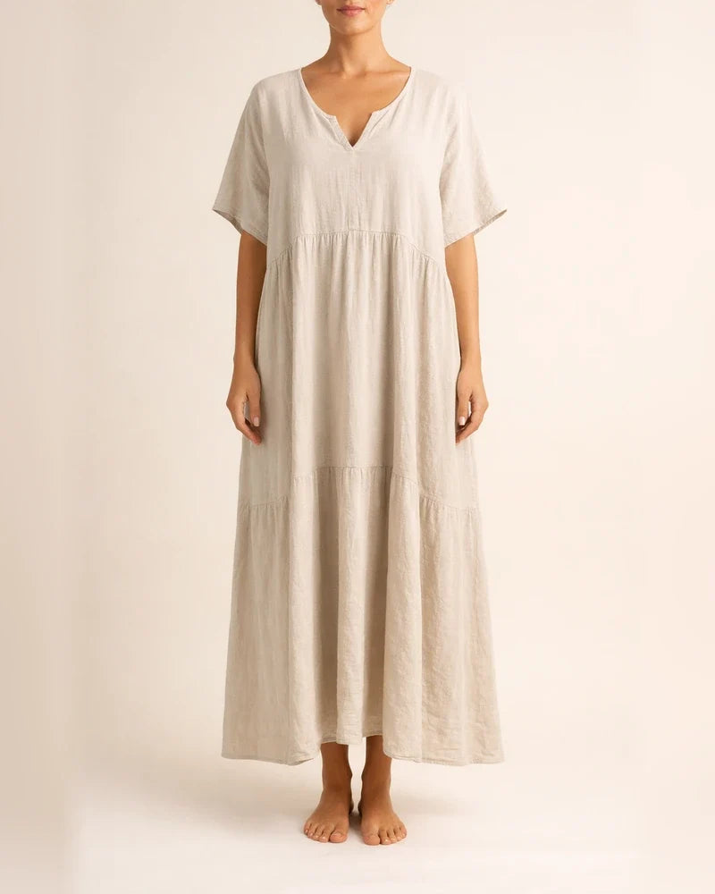 Summer Women's New V-neck Irregular Long Swing Solid Color Dresses | JRSEE:7590b659-93ae-47c3-8014-e7113afe3a7f