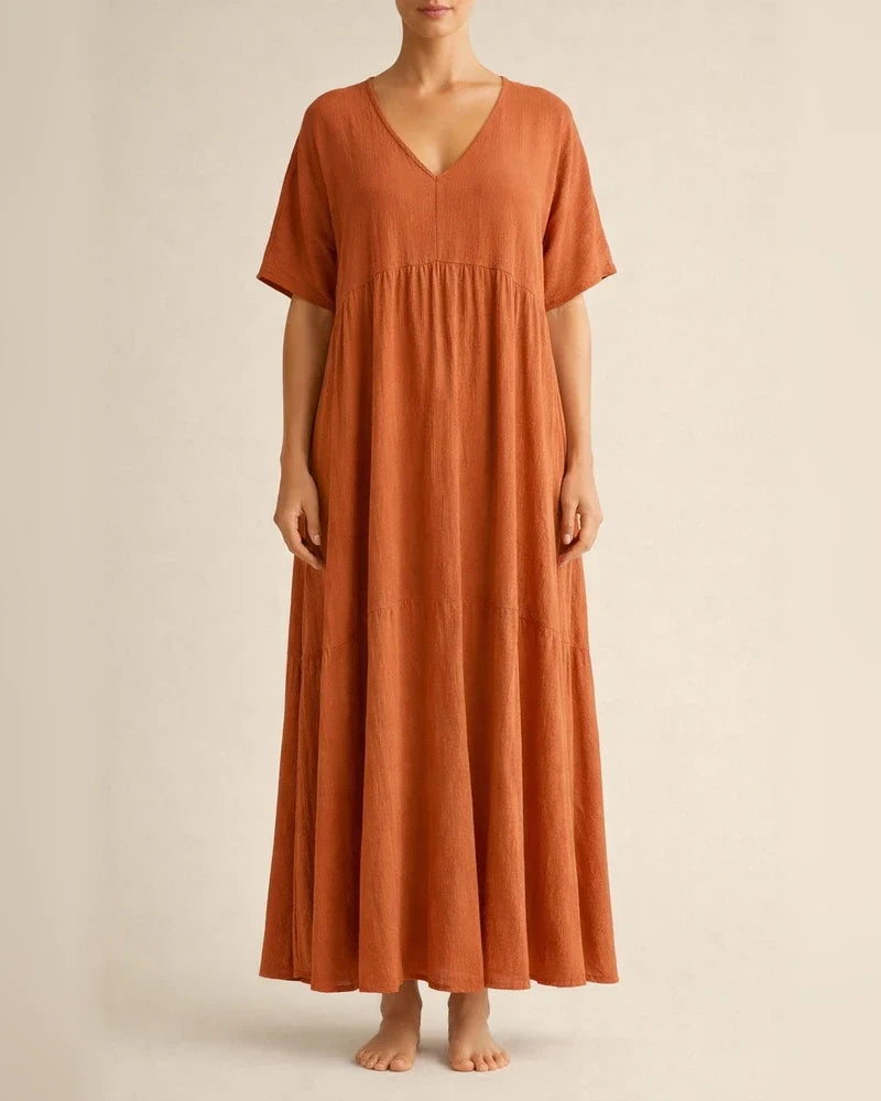 Summer Women's New V-neck Irregular Long Swing Solid Color Dresses | JRSEE:5e664606-3c92-48d3-97d2-fc873dc036af