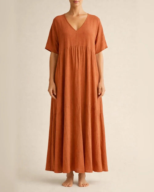 Summer Women's New V-neck Irregular Long Swing Solid Color Dresses | JRSEE:5e664606-3c92-48d3-97d2-fc873dc036af