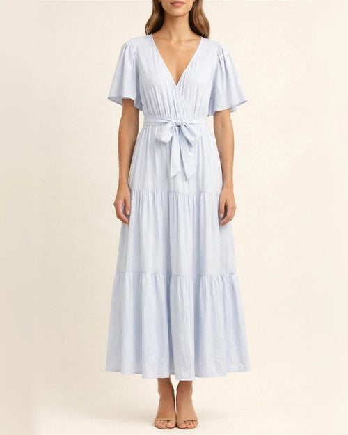 Summer Women's Short-sleeved Lace-up Range Dress Long Dress Solid Color Casual Swing Skirt | JRSEE:cf8f156b-4291-4a0a-9b6c-15c5b4fcdc0f