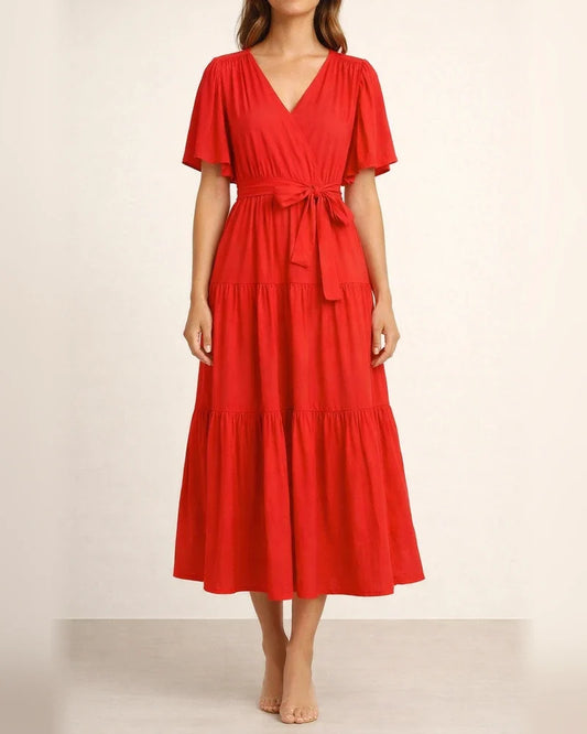 Summer Women's Short-sleeved Lace-up Range Dress Long Dress Solid Color Casual Swing Skirt | JRSEE:cc8edc91-eab4-4069-928e-337525f29074