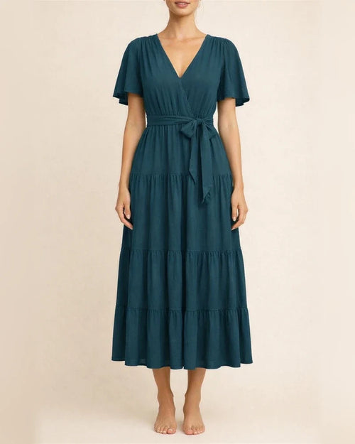 Summer Women's Short-sleeved Lace-up Range Dress Long Dress Solid Color Casual Swing Skirt | JRSEE:5eb0c8da-a551-4600-b497-976742380c45