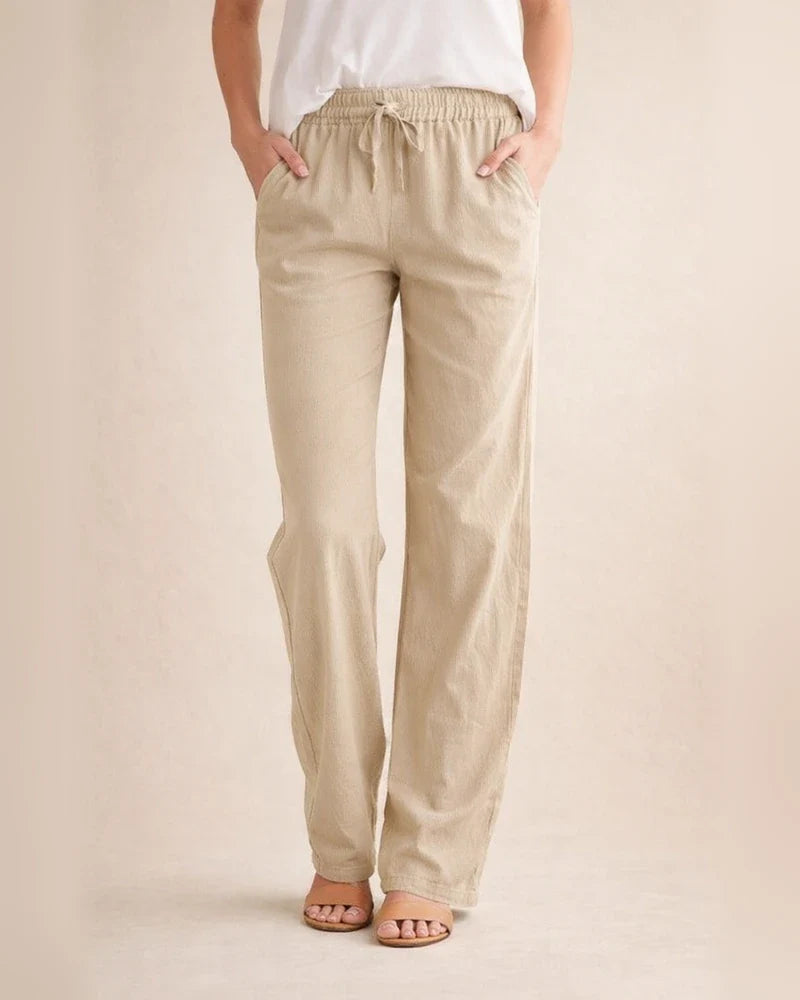 Summer Women's Solid Color Cotton Linen Drawstring Loose Casual Wide Leg Pants | JRSEE:380ec1ae-850f-4455-bb5a-ced08f1f7428
