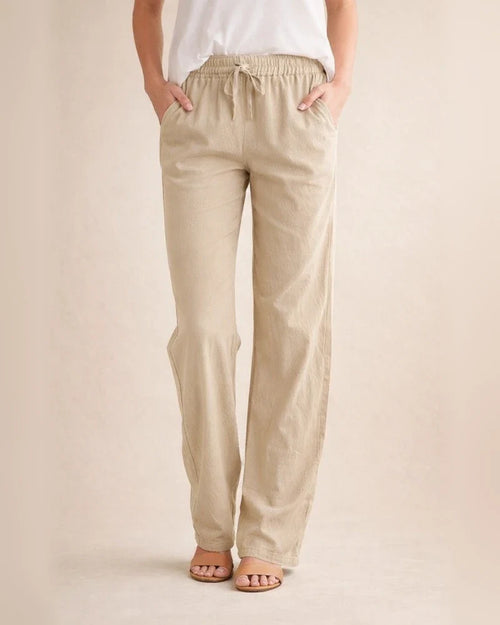 Summer Women's Solid Color Cotton Linen Drawstring Loose Casual Wide Leg Pants | JRSEE:380ec1ae-850f-4455-bb5a-ced08f1f7428