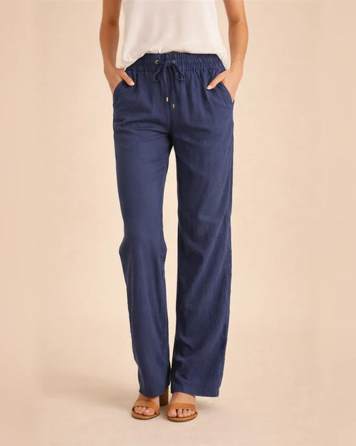 Summer Women's Solid Color Cotton Linen Drawstring Loose Casual Wide Leg Pants | JRSEE:134bbf19-297f-460e-ae13-4c54377ca136