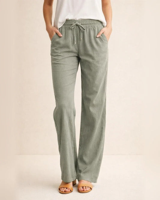 Summer Women's Solid Color Cotton Linen Drawstring Loose Casual Wide Leg Pants | JRSEE:bb7df128-733d-4c72-b3a2-8c8d13523423