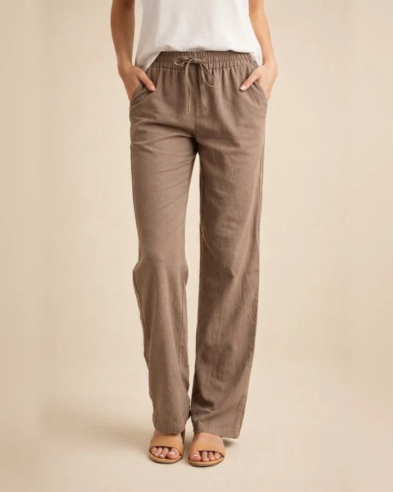 Summer Women's Solid Color Cotton Linen Drawstring Loose Casual Wide Leg Pants | JRSEE:e07edd0c-e591-44b2-861b-66ea44611355