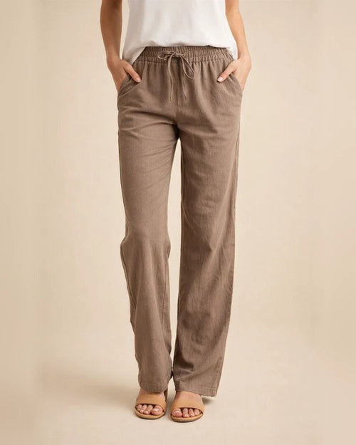Summer Women's Solid Color Cotton Linen Drawstring Loose Casual Wide Leg Pants | JRSEE:e07edd0c-e591-44b2-861b-66ea44611355