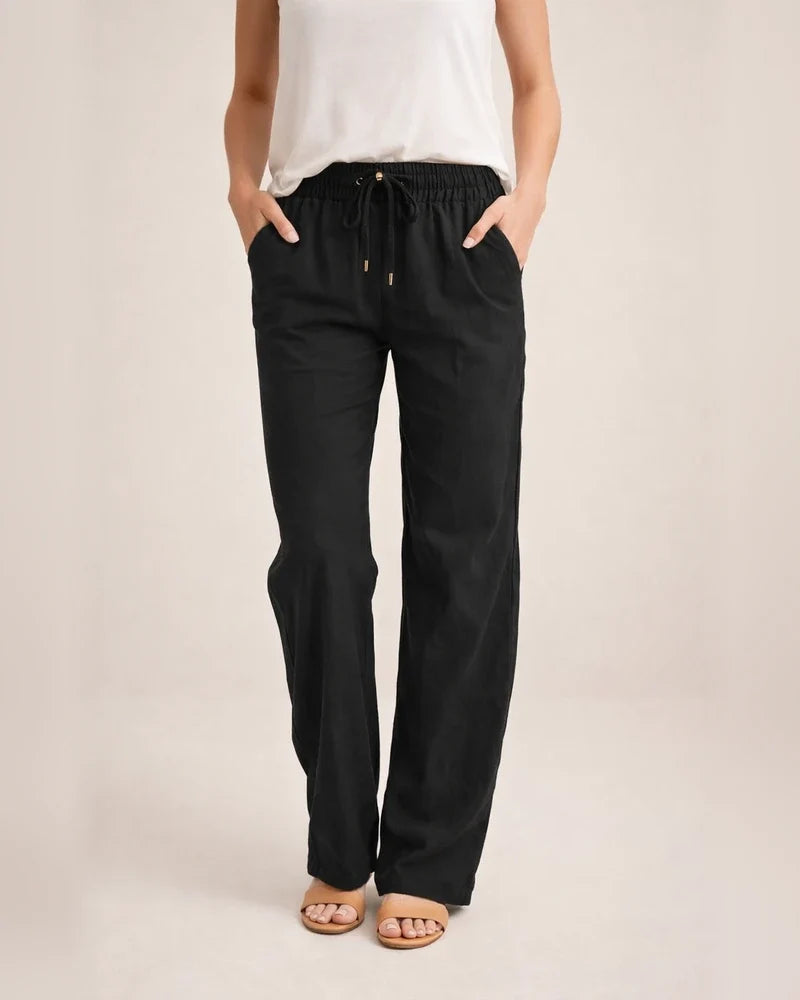 Summer Women's Solid Color Cotton Linen Drawstring Loose Casual Wide Leg Pants | JRSEE:348d04f1-333d-4e35-8cae-494a931359af